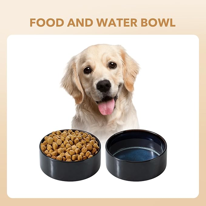 Ceramic 8.2inch Dog Bowl for Large Breed Dogs, Anti-Slip and Weighted Pet Food and Water Dishes (Single Bowl, Starry Sky)