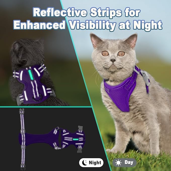 Cat Harness and Leash Set Escape Proof for Kitten Walking, Soft Adjustable Top Handle Vest Harnesses for Cats, Easy Control Breathable Reflective Small Medium Large, Purple, XXS