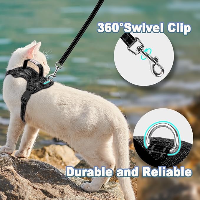 Cat Harness and Leash Set Escape Proof for Kitten Walking, Soft Adjustable Top Handle Vest Harnesses for Cats, Easy Control Breathable Reflective Small Medium Large, Black, XS