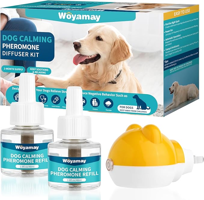 Dog Calming Diffuser - Dog Pheromones Calming Diffuser for Dog Anxiety Relief 3-in-1 Dog Pheromone Diffuser Kit with 1 Diffuser + 2 Refill 48ml Vial - 60 Days Pheromone Diffuser to Calm Dogs