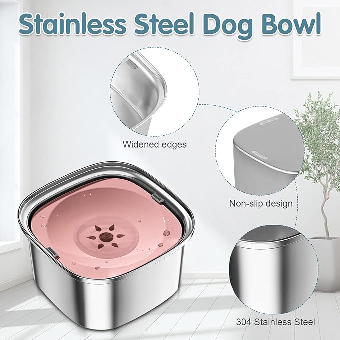 UPSKY 3L Dog Water Bowl 101oz Stainless Steel No Spill Large Capacity Dog Food Water Bowl Slow Water Feeder, Spill Proof Pet Water Dispenser Vehicle Carried Travel Water Bowls