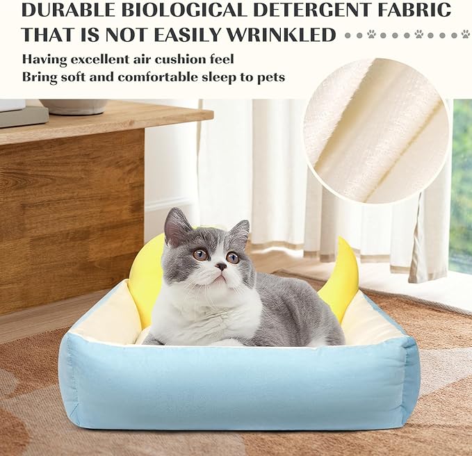 RAIN QUEEN Cat Bed, Cat Beds for Indoor Cats Washable, Orthopedic Fluffy Calming Sleeping Super Soft Plush Pet Bed for Dog and Cat with Anti-Slip Bottom (25.6" x 22.8" x 7.1")
