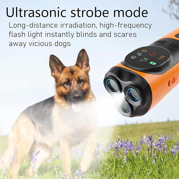 Ultrasonic Dog Repellent Device - Three-Head Bark Stoppers - Portable Dog Training Device - with Light - Dog Repellent - Dog Bite Prevention Device