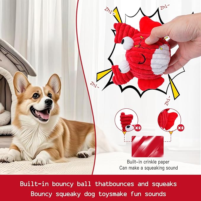 Dog Toys for Aggressive Chewers,Squeaky Dog Toys to Keep Them Busy,No Stuffing Interactive Dog Chew Toys,Suitable for Medium,Large and Small Dogs(red Crabs)