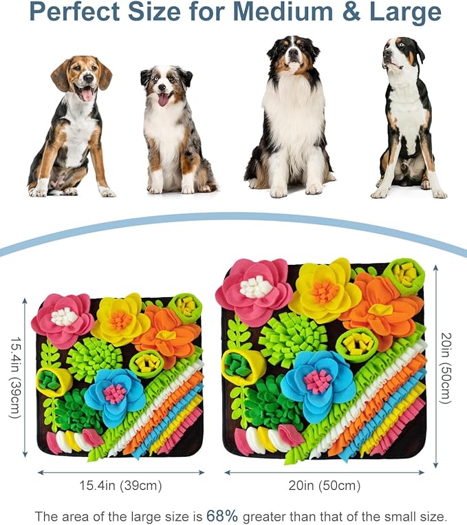 Snuffle Mat for Dogs, Pet Treats Feeding Mat, 20 x 20 inch for Medium & Large, Felt Wool Dog Feeding Mats for Slow Feed, Relieve Anxiety, with Anti-Slip Botton, Brown