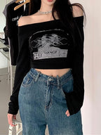 Xineicy Women's Y2K Long Sleeve Henley Tops Casual T-Shirts for Women Slim Fit Vintage Graphic Crop Tops