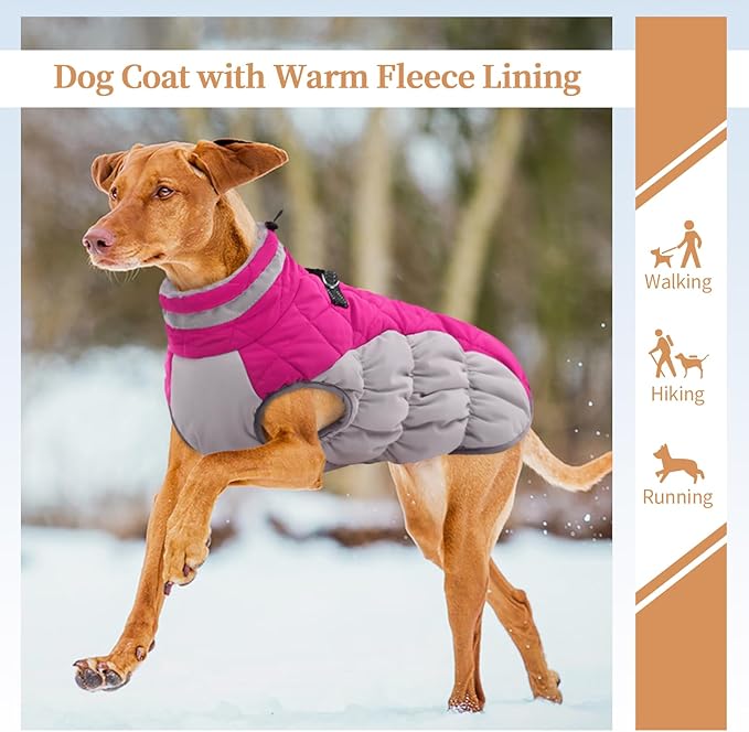 Dog Winter Jacket Cozy Reflective Waterproof Windproof Warm Pet Garment,Comfortable Cold Weather Fleece Apparel Outfits with Zipper Closure for Small Medium Large Dogs Puppy Walking,X-Small
