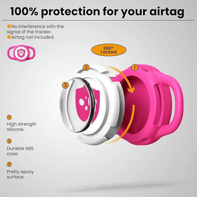 Waterproof for AirTag Dog Collar Holder, Silicone Air tag Holder for Cat & Dog Collars, Ultra-Durable, Lightweight Case (Small, Rose Red)