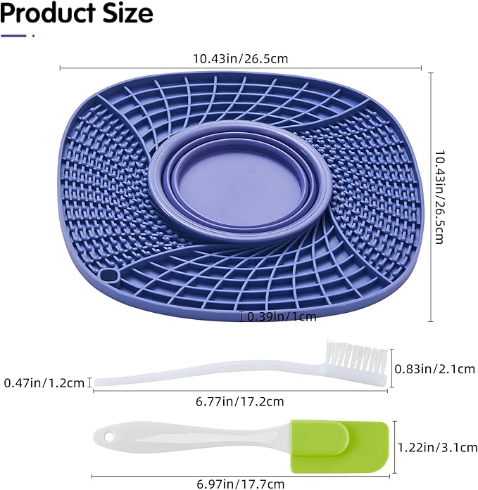 Lick Mat for Small Dogs and Cats with Suction Cups, Silicone Slow Feeder Lick Pad with Collapsible Bowl for Anxiety Relief, Pet Puzzle Treat Mat for Bathing Grooming Trimming (Purple)