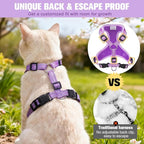 BEAUTYZOO Cat Harness, Escape Proof Cat Leash and Harness Set for Walking, Soft Breathable Vest Harness with Neck Adjustable, Reflective Easy-Control Kitten Harness for Cats (Star Design),Purple M