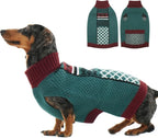 Medium Dog Sweater, Turtleneck Warm Sweater with Leash Hole, Cable Knit Stretchy Christmas Sweaters for Dogs Boy Girl, Fall Winter Pullover Dachshund Clothes, Green M