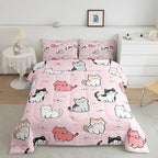 Erosebridal Kawaii Cat Bedding Queen for Girls Rainbow Kitten Comforter Set Cute Pet Bedding Comforter Sets Kids Cartoon Animal Duvet Insert Pastel Pink Quilted Duvet with 2 Pillow Shams Lightweight