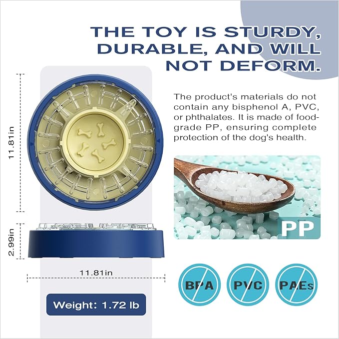 KADTC Dog Spinning Puzzle Feeder Food Slow Bowl for All Dog Breeds Adjustable Feeding Time from 5 to 60 min Capacity 17.64 Ounce Puppy Treat Dispenser Toy Kibble Dispensing Toys Healthy Eating