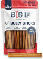 Big Lu - 6” Regular Bully Sticks, 12 Count, 100% Grass-Fed Beef Chews, Fully Digestible, Long-Lasting Treats for Aggressive Chewers, Natural Single-Ingredient Chews for Puppies and Small Dogs