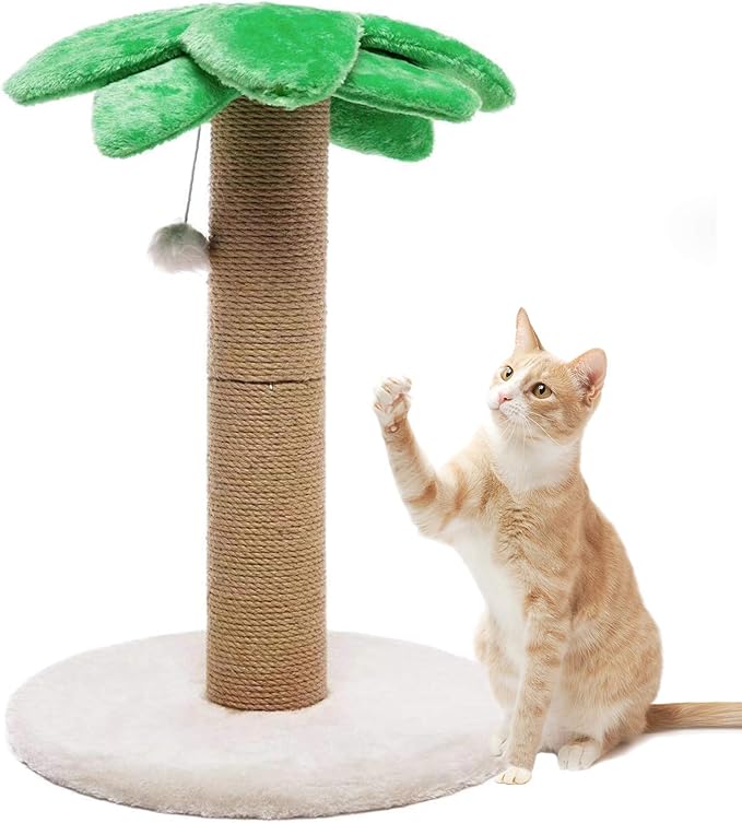 LUCKITTY Small Cat Scratching Posts Kitty Coconut Palm Tree-Cat Scratch Post for Cats and Kittens - Natural Jute Sisal Scratch Pole Cat Scratcher (23IN)