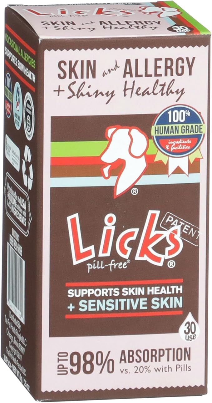 Licks Pill-Free Dog Skin & Allergy - Omega 3 Dog Allergy Relief - Vitamins & Supplements for Itch Relief - Turmeric Supplement for Skin - Gel Packets - 30 Use