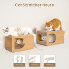 EHEYCIGA Cardboard Cat Scratcher House, 17-Inch Corrugated Cat Scratcher for Indoor Cats, Kitten Scratching Board Pad, Brown
