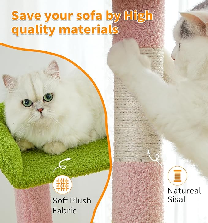 Made4Pets Cat Tree Tower 56" Cat Tower for Indoor Cats Kitten Tree Multi-Level Cat Tree with 2 Condo Furniture Activity Center with Scratching Posts Funny Toys (Pink Flower Green)