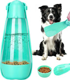 UPSKY Portable Dog Water Bottle, 3-in-1 Foldable Dog Water Dispenser with Food Container & Poop Scooper, Leak Proof, Ideal for Walking, Traveling, Hiking with Small/Large Dogs, 14.2 oz(Green)