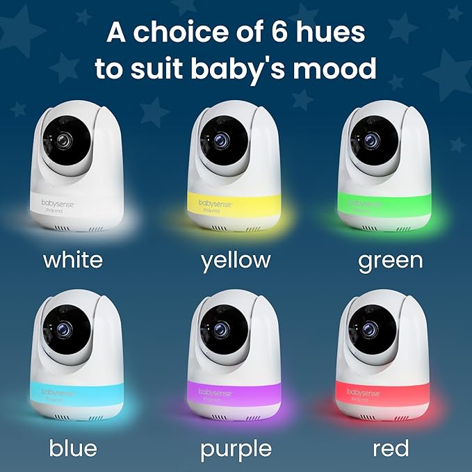 Babysense Prisma Baby Monitor with Camera and Audio, 5” HD Video Baby Monitor, 6-Color Night Light, Split Screen, Baby Sound Machine with White Noise & Lullabies, Secure No WiFi