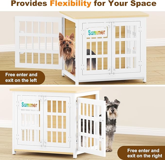EasyCom Heavy Duty Dog Kennel Indoor with Name Tag, 27" Dog Crate Furniture for Small Dogs, Double-Doors Sturdy Metal Dog Cage for Anxiety Dog, Decorate House as TV Stand, End Table, Bedside Table