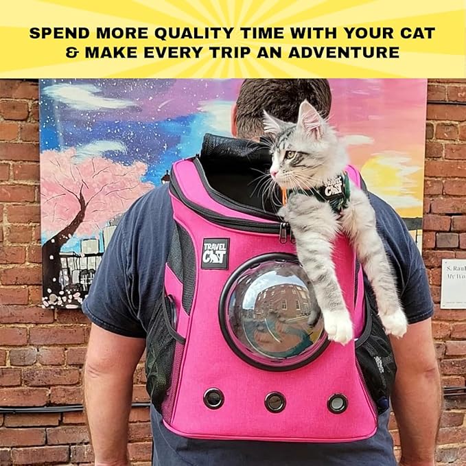Fat Cat Backpack Carrier - Airline Approved Cat Carrier with Space Capsule Bubble for for Small Cats, Kitten - Premium Deep Rose Pink Cat Carrier Backpack for Outdoor, Travel, Hiking, Pet Supplies