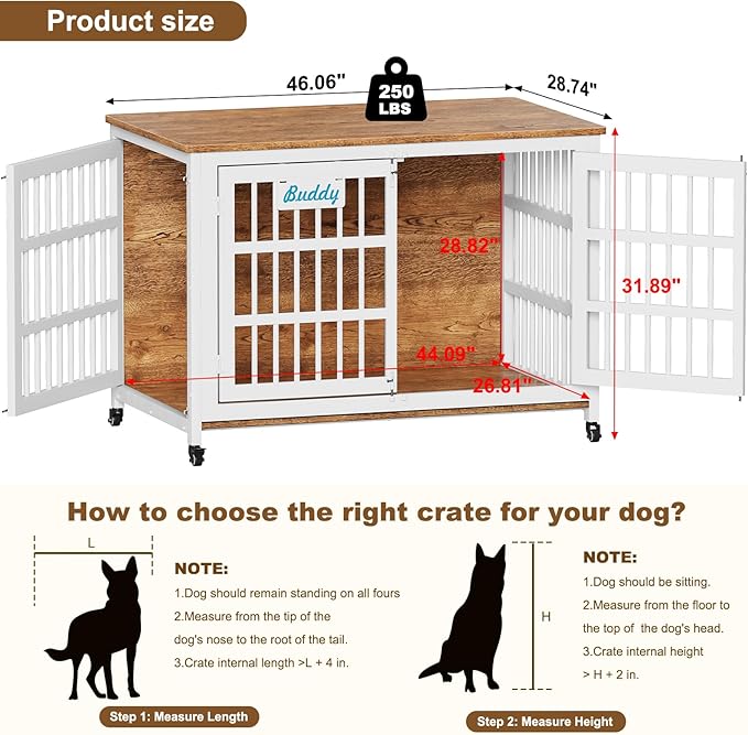 EasyCom 48"/42"/33" XXL Heavy Duty Dog Crate Furniture with Casters, Dog Kennel Indoor for Large Dogs, Escape-Proof and Chew-Proof Dog Cage for high Anxiety Dog, Decorate House as TV Stand, End Table