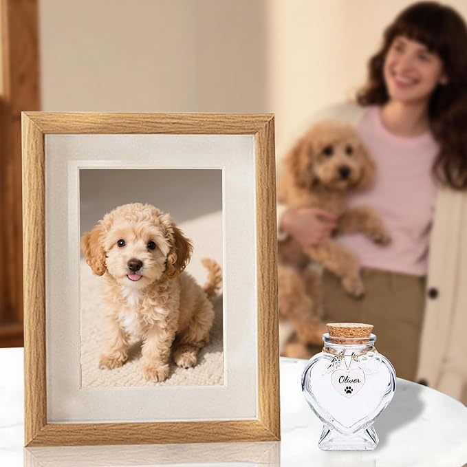 Personalized Pet Fur Keepsake Bottle, Heart Shape Custom Name Engraved Glass Dog Hair Keepsake, Pet Hair Memorial Vials for Dog/Cat Hair & Ashes, Sympathy Gift for Pet