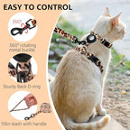 SCENEREAL Adjustable Cat Harness and Leash Set with AirTag Holder, Escape-Proof Design for Small to Large Cats, Lightweight Soft Travel Harness, Khaki Leopard
