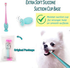 E.M&S.T by Emmeliestella Small Dog & Cat Toothbrush 360 Degree Soft Silicone, Cat Dental Care, Toothbrush Holder, Easy to Handle, Independent Packaging, Extra Suction Cup, Light Blue&Light Pink 3PCS