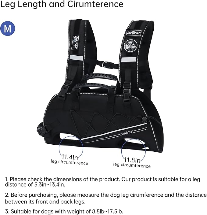 Dog Backpack Carrier for Small Dogs,Dog Lift Harness,Adjustable Padded Breathable Straps, Disabled, Joint Injuries, Arthritis, Loss of Stability,M(8.5-17.5LBS)