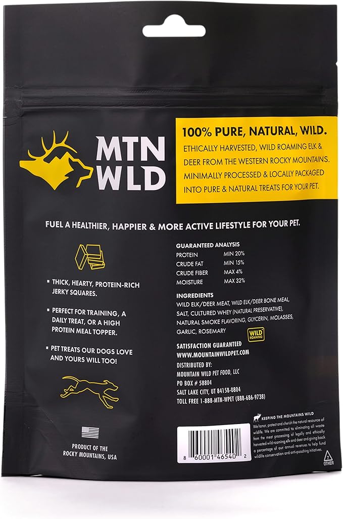 Venison Jerky Training Treats for Dogs – Elk & Deer Meat Protein Dog Treat High-Value Reward – All-Natural, No Fillers, Grain-Free, No Preservatives – 8 oz (2 Pack)