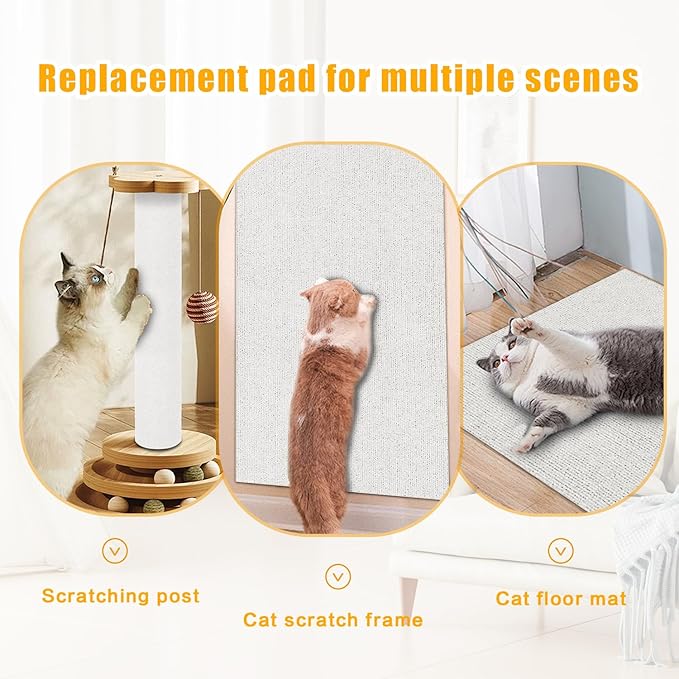 Cat Scratch Mat,118.5"x17.4" Trimmable Self-Adhesive Cat Scratch Furniture Protector, Sticky Cat Scratcher Wall Mat, Covering Cats Tower, Couch Protector from Cats Claws (White)