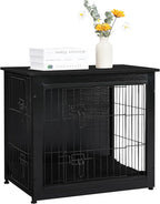 DWANTON Dog Crate Furniture with Cushion, Wooden Kennel Table with Double Doors, Indoor Dog House, Small/Medium/Large Size, 27.2" L, Black