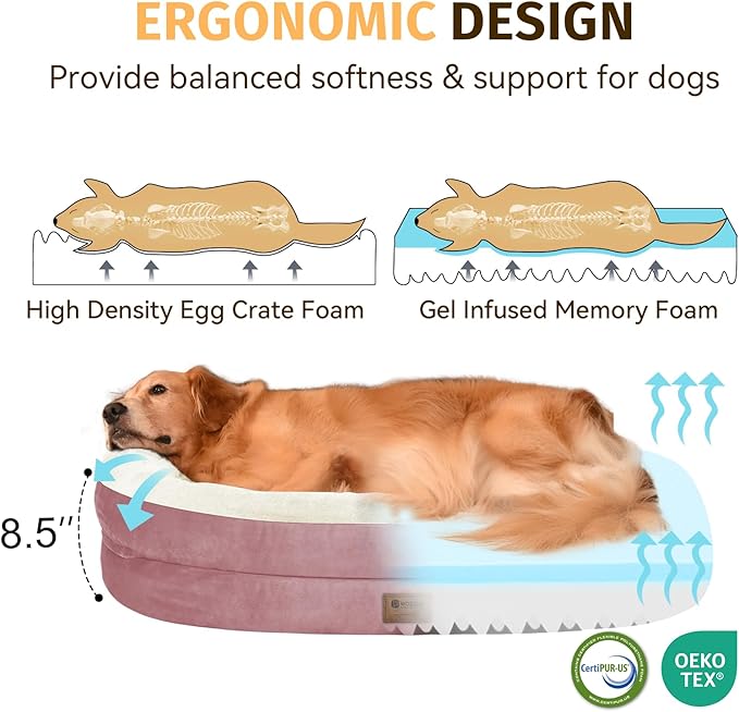 Orthopedic Washable Large Dog Bed: Cooling Dog Bed with Bolsters - Jumbo Bed Waterproof Removable Cover Non-Slip Pet Bed for Extra Large Sized - Pink