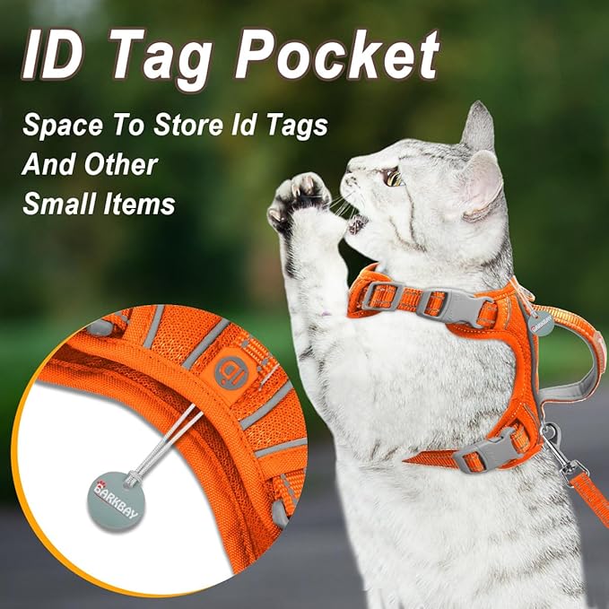 Cat Harness and Leash Set for Walking Escape Proof for Small Large cat Kitten Harness with ID tag Pocket (Orange,XS)