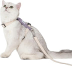 H-Shape Escape Proof Cat Harness & Leash Set - Plush Padded Back, Adjustable Neck/Chest, Lightweight, w/ 1.5cm Wide Leash for Kittens to Adult Cats (Cream and Purple)