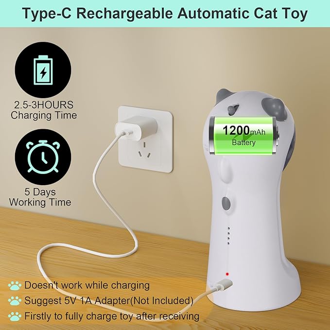 TBTeek Motion-Activated Interactive Cat Toy, USB Rechargeable Automatic Cat Toy with Rotating Light, 4 Speed Modes for Indoor Cats, Kittens & Dogs