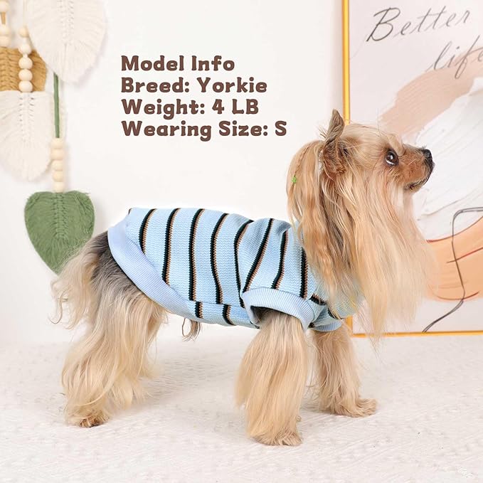 Dog Shirt, Pet Clothes for Chihuahua, Yorkie Teacup Costumes Striped, Small Dogs Sleeveless Tank Top Vest, Breathable Cotton Puppy T-Shirt, Cat Apparel Outfit (Blue, S)