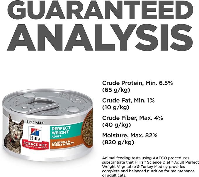 Hill's Science Diet Perfect Weight, Adult 1-6, Weight Management Support, Wet Cat Food, Turkey & Vegetables Stew, 2.9 oz Can, Case of 24