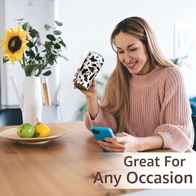 Cow Print Tumbler with Lid and Straw, 20 Oz Cup Stainless Steel Insulated Water Bottle Coffee Mug