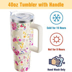 Golden Retriever Gifts for Women Dog Lovers 40 oz Floral Golden Retriever Tumblers with Handle and Straw, Stainless Steel Vacuum Insulated Travel Coffee Mug Cup Water Bottle