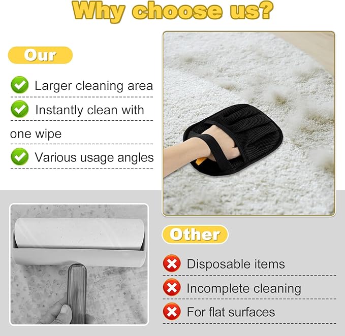 2 PCS 2025 Upgraded Five-Finger Pet Hair Remover Electrostatic Gloves, Pet Hair Removal Glove for Dog Cat Grooming, Durable Dogs Cats Hair Removal Tool for Furniture Car Couch Carpet Clothes