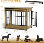 46" Large Dog Crate Furniture, Double Door Wooden Indoor Dog Kennel Furniture, Decorative Pet Cage End Table with Wheels for Extra Large Breed Dogs, Size 2XL, Rustic Brown
