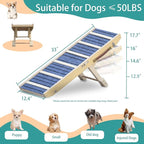 Dog Ramp for Bed, Upgraded 33" Long Portable Dog Ramp for Couch, Wood Folding Pet Ramp for All Breeds Small Old Dogs to Get on Bed, 4 Adjustable Heights 12.9" to 17.7"(Wood, Up to 50lbs)