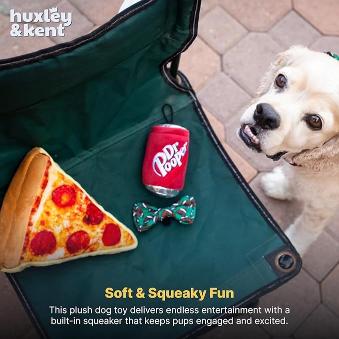 Huxley & Kent Funny Dog Toy w/Squeaker – Power Plush Squeaky Dog Toys for Small, Medium & Large Dogs – Soft Stuffed Animal for Indoor Play & Fetch - Pup-eroni Pizza, Large
