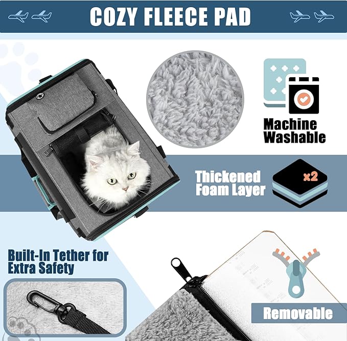 Cat Carrier Alaska Airline TSA Approved 17x11x9.5 Soft-Sided Small Pet Air Travel Carry Bag, Southwest Airplane Kitten 12lbs Crate in Cabin Under-Seat Traveling Cage Tiny Dog Under 8 Pound