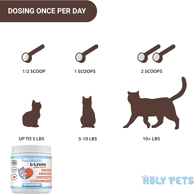 100% Pure L-Lysine Powder for Cats – No Fillers, Additives or Preservatives – 1,000mg per Scoop – Immune, Respiratory & Eye Support – Helps with Sneezing, Runny Nose & Cold Symptoms