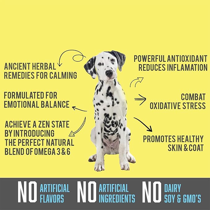 Calming Treats for Dogs with Organic Hemp Oil, Tryptophan, Chamomile, Passion Flower & Valerian - Stress & Anxiety Relief for Separation, Travel, Fireworks, Storms and Barking - 120 Soft Chews..