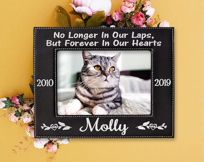 Stocking-Factory Personalized Cat Sympathy Gift Picture Frame Pet Loss Engraved (Gold or Silver) Photo Plaque In Loving Memory Beloved Dog